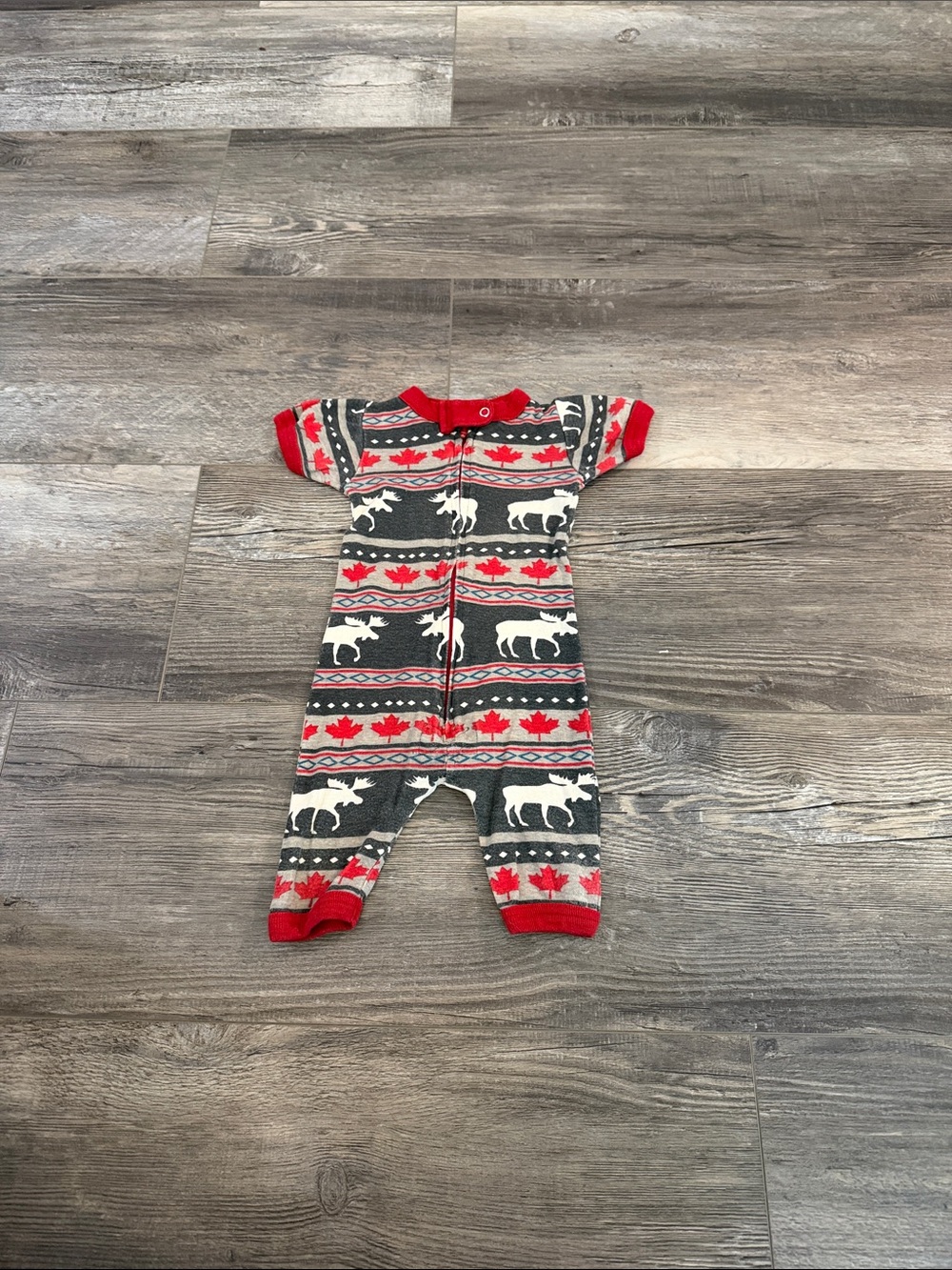 Lazy one Moose Print Zip-Up One-Piece Jumpsuit - Red & Gray